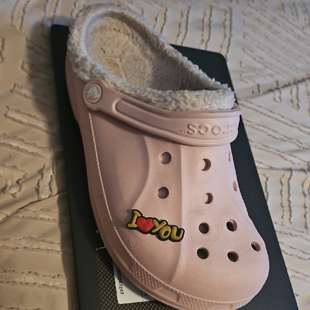 CROCS Pink Fleece-Lined Clogs with Heart Charm